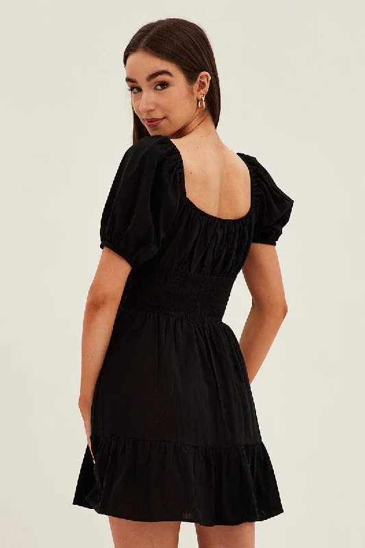 Black Skater Dress Short Sleeve Mini