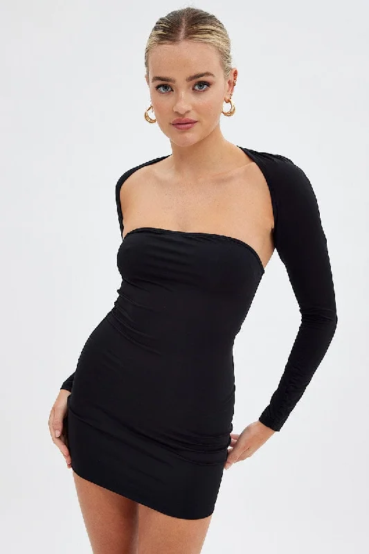 Black Strapless Dress And Bolero Set Nylon