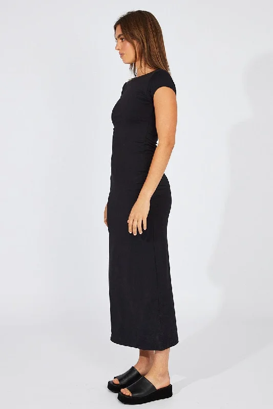 Black Supersoft Maxi Dress Short Sleeve