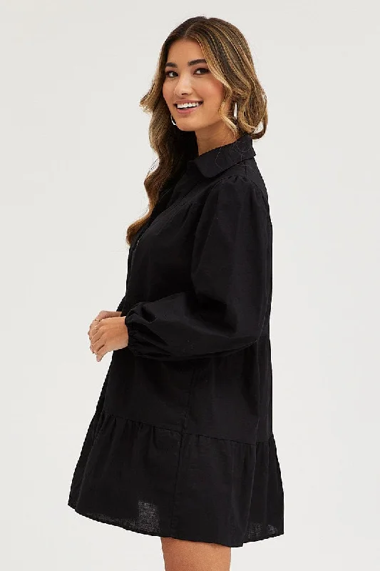 Black Tiered Dress Long Sleeve Mini