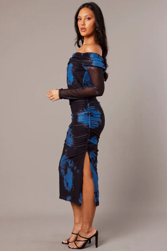 Blue Abstract Bodycon Dress