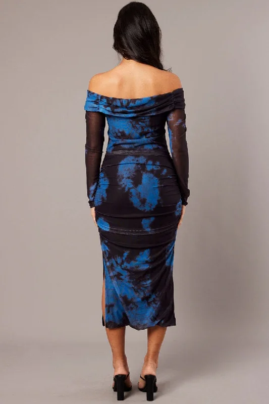 Blue Abstract Bodycon Dress