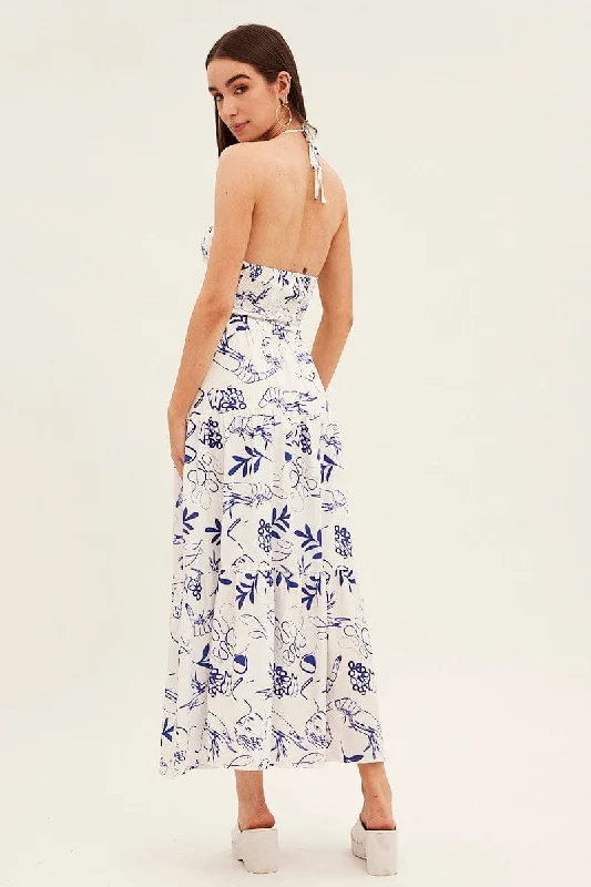 Blue Abstract Cut Out Maxi Dress