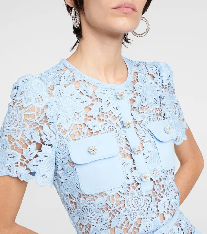 BLUE LACE PEPLUM MINI DRESS