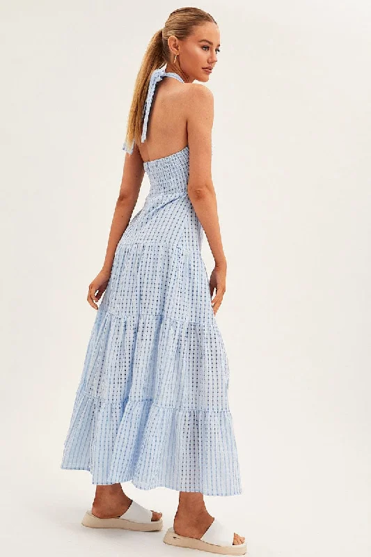 Blue Maxi Dress Tiered Halter