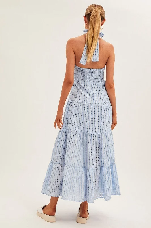 Blue Maxi Dress Tiered Halter