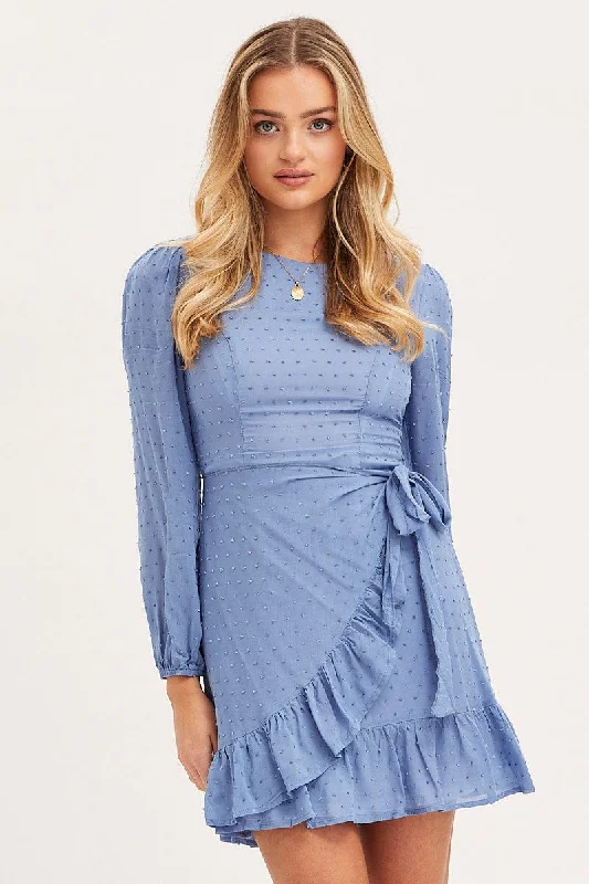 Blue Mini Dress Long Sleeve Bodycon