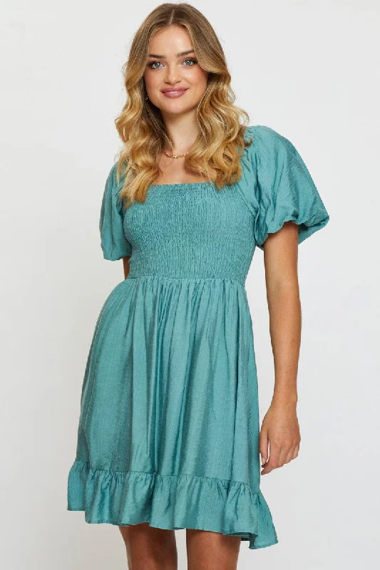 Blue Mini Dress Short Sleeve