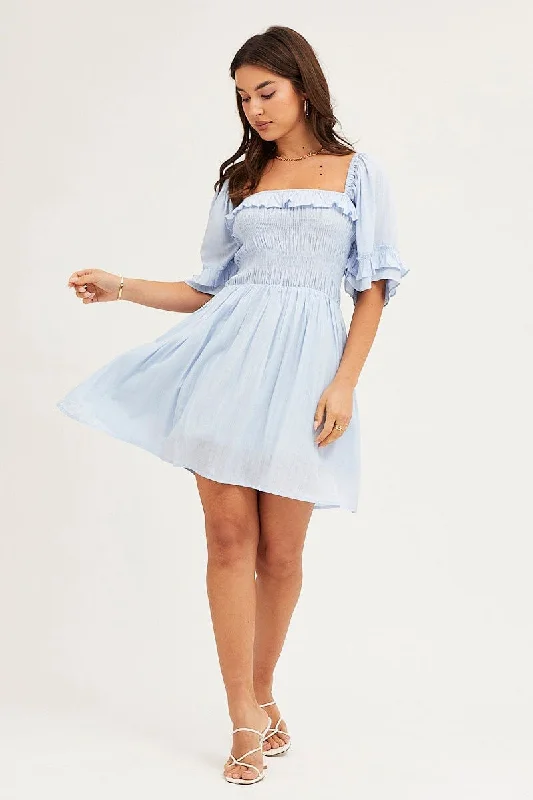 Blue Mini Dress Short Sleeve