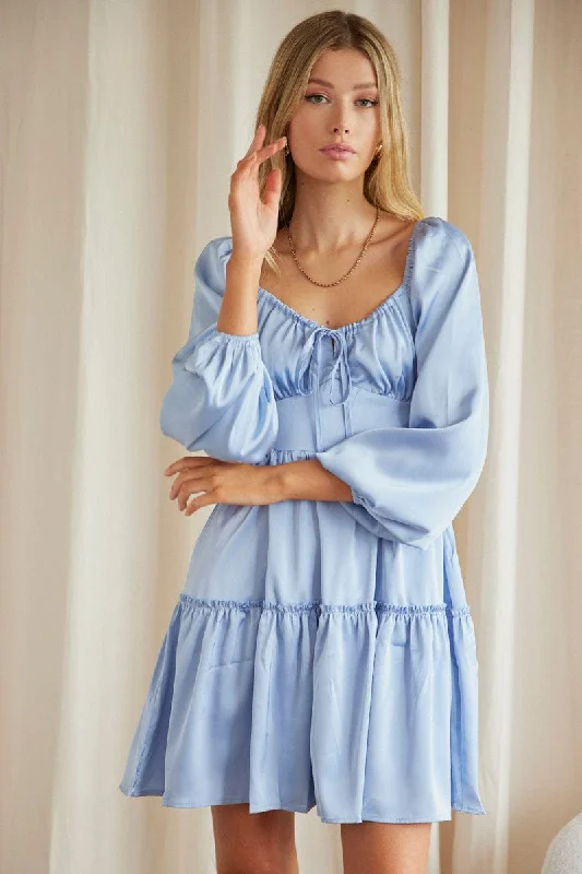 Blue Ruffle Skater Dress