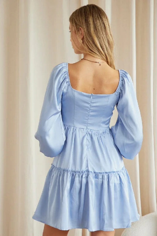 Blue Ruffle Skater Dress