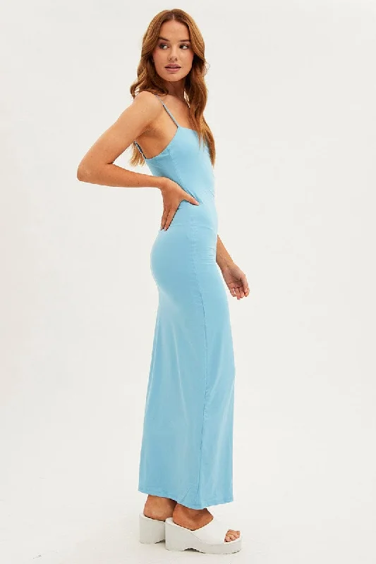 Blue Supersoft Bodycon Maxi Dress