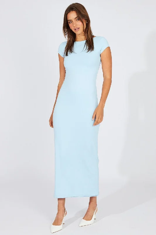 Blue Supersoft Maxi Dress Short Sleeve