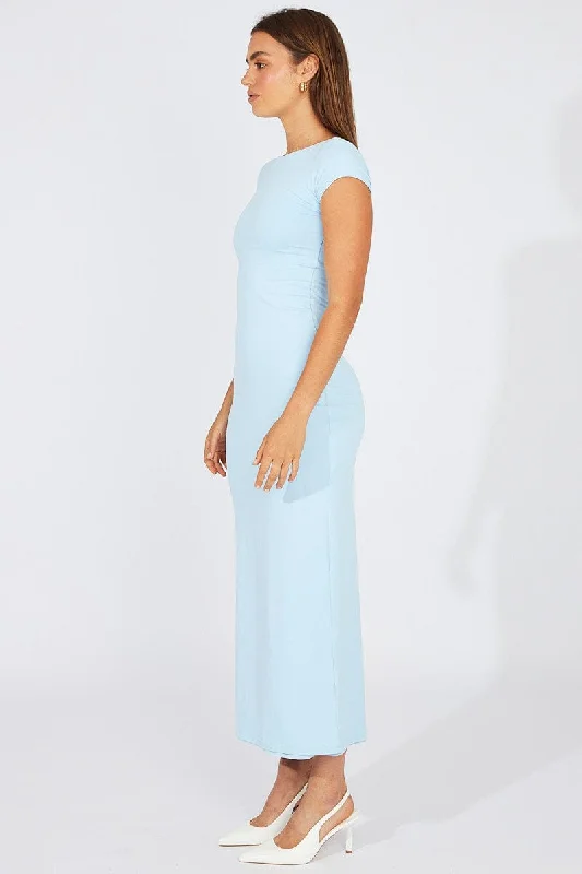 Blue Supersoft Maxi Dress Short Sleeve