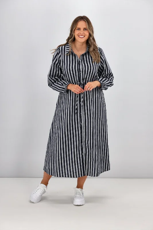 Boho Australia Alys Midi Dress Navy Stripe