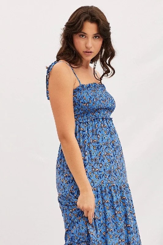 Boho Print Shirring Bust Maxi Dress