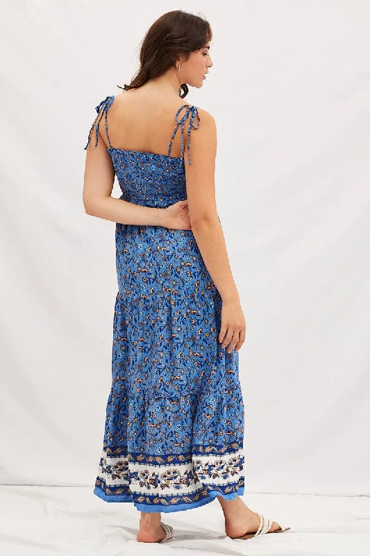 Boho Print Shirring Bust Maxi Dress