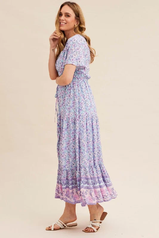 Boho Print Short Sleeve Maxi Dress