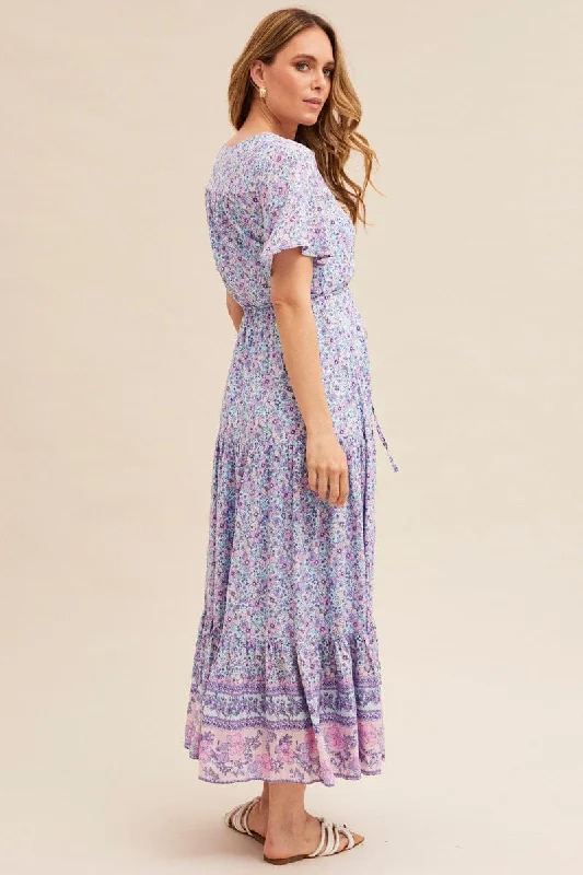 Boho Print Short Sleeve Maxi Dress