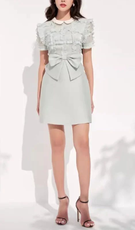 BOW RUFFLE MINI DRESS WITH COLLAR