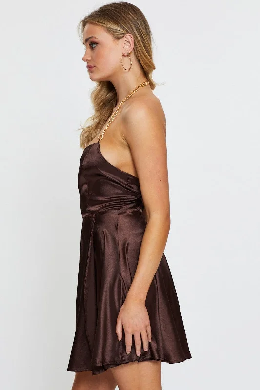 Brown A Line Dress Halter Neck