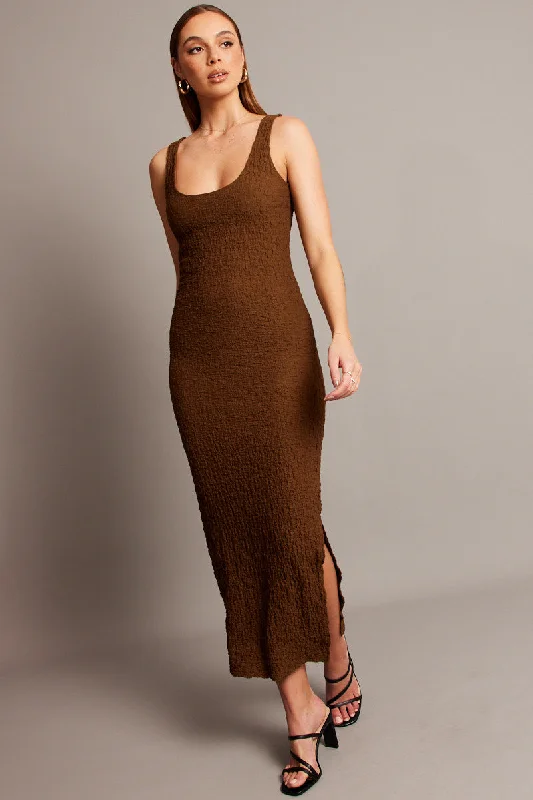 Brown Bodycon Dress Sleeveless Textured