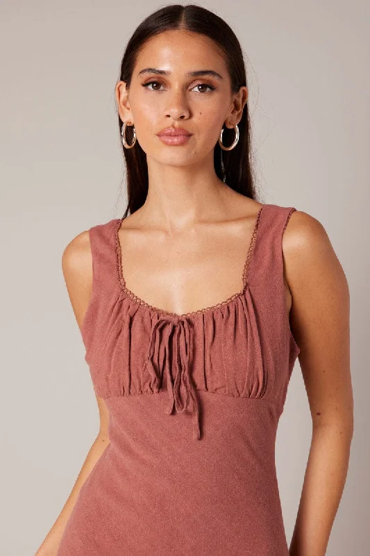 Brown Maxi Dress Sleeveless