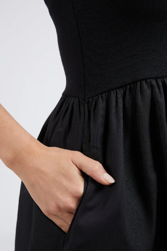 Calla Black Cotton Poplin Skirt Midi Dress