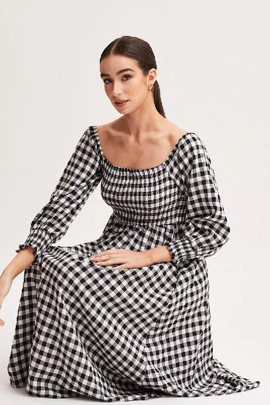 Check Dress Long Sleeve Maxi