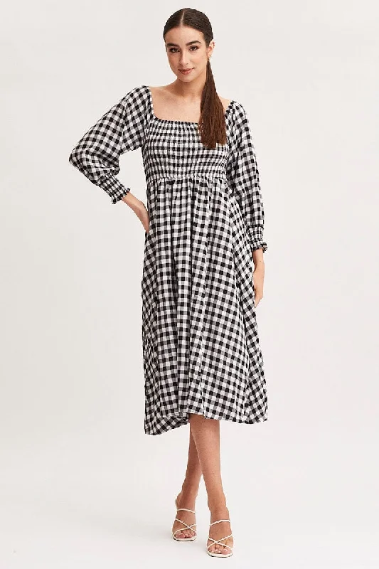 Check Dress Long Sleeve Maxi