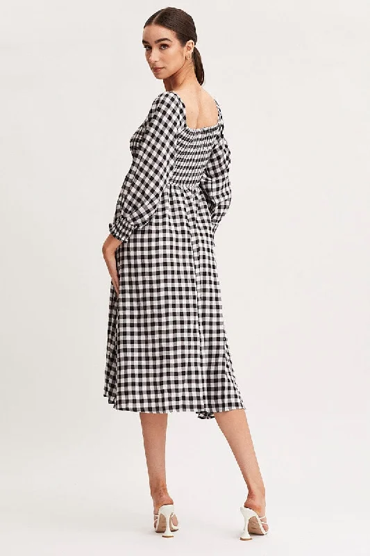 Check Dress Long Sleeve Maxi