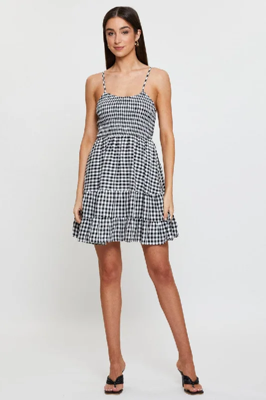 Check Fit And Flare Dress Sleeveless Scoop Neck