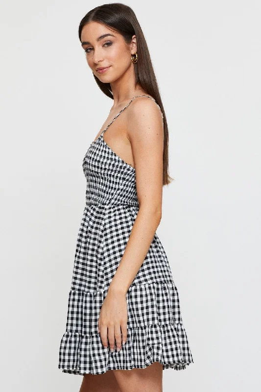 Check Fit And Flare Dress Sleeveless Scoop Neck