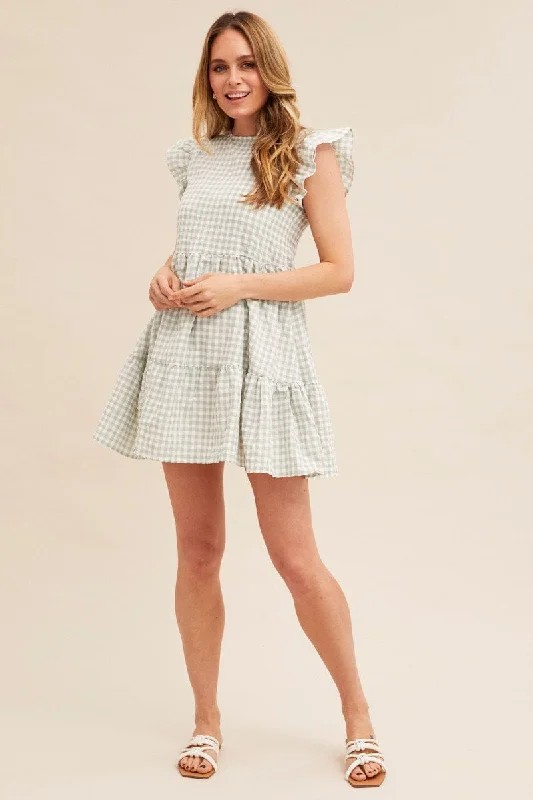 Check Short Sleeve Smock Dress