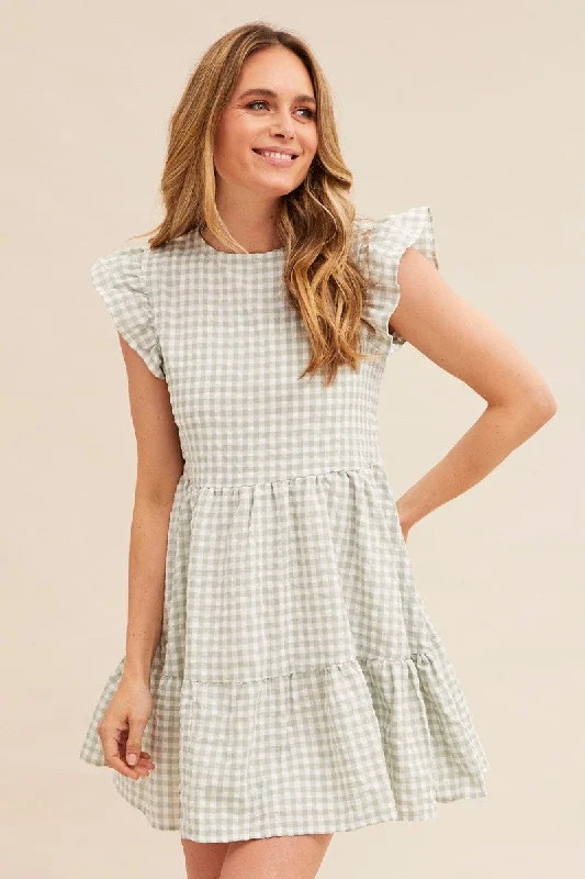 Check Short Sleeve Smock Dress