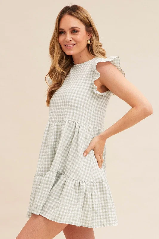 Check Short Sleeve Smock Dress