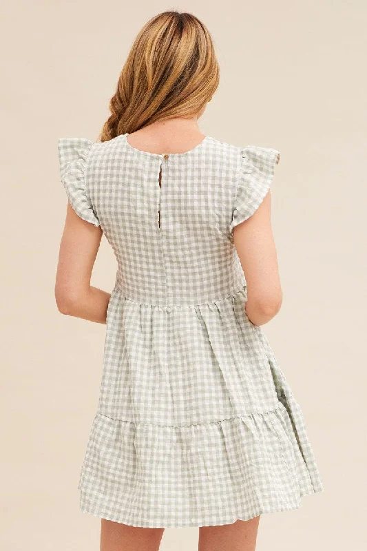 Check Short Sleeve Smock Dress