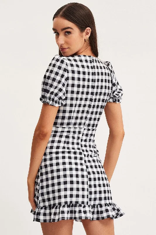 Check Wrap Dress Short Sleeve