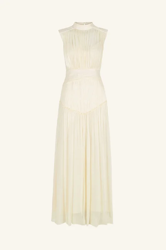 CLEMENCE HIGH NECK MIDI DRESS - CREAM