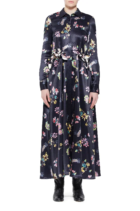 Clive Shirtdress in Dark Navy Multi Printed Silk