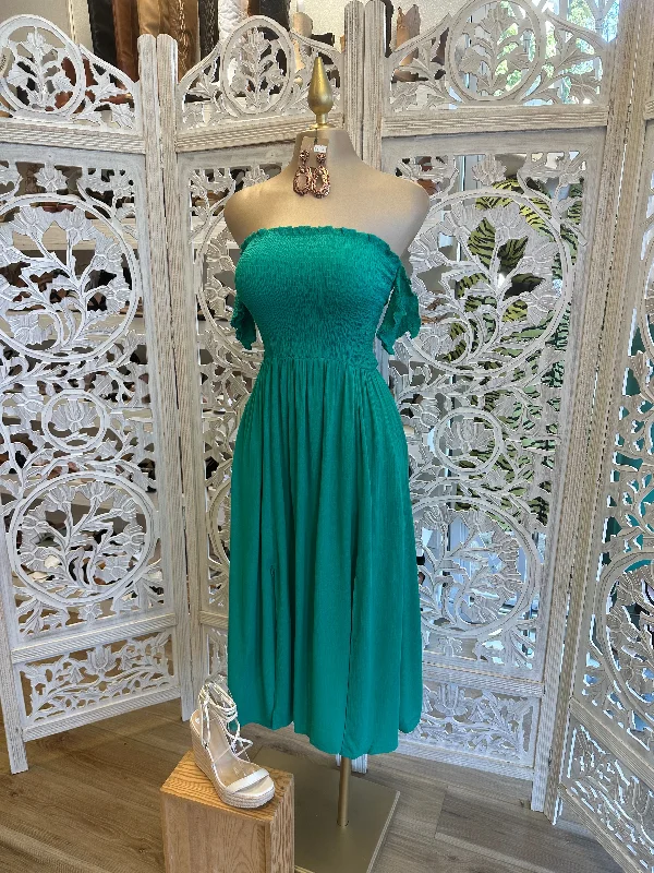 Green Smocked Midi Dress