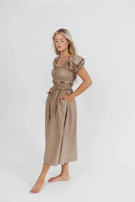 Raquel Cotton-Poplin Midi Dress in Dark Natural - Bump Friendly