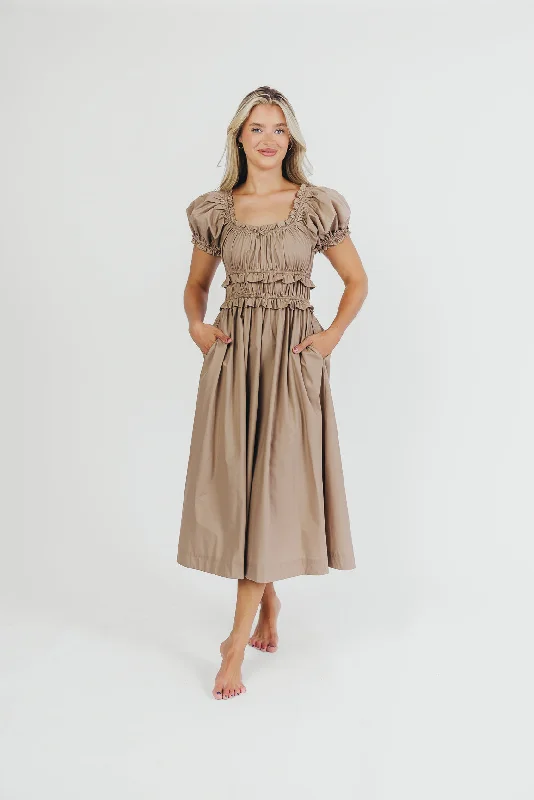 Raquel Cotton-Poplin Midi Dress in Dark Natural - Bump Friendly