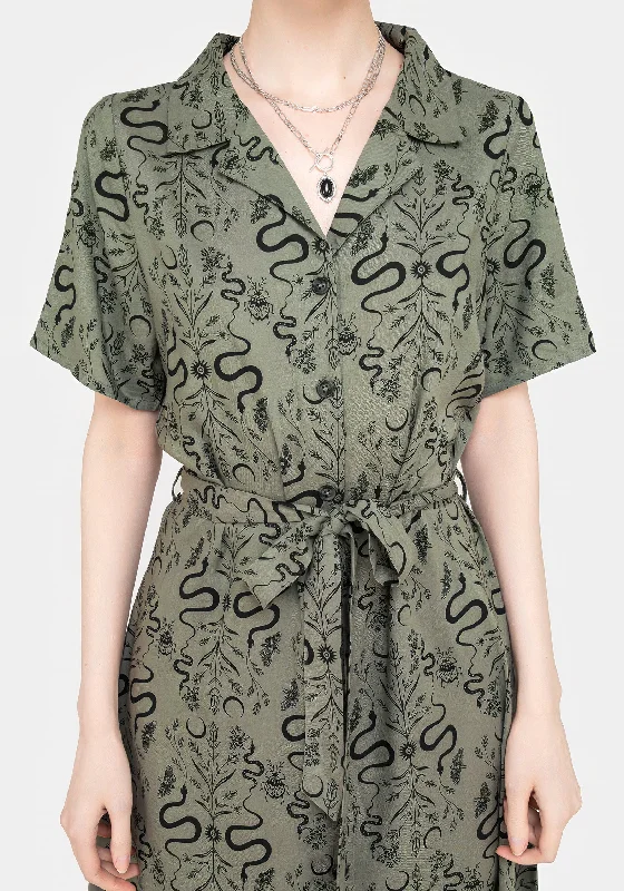 Dominion Snake Print Midi Shirt Dress