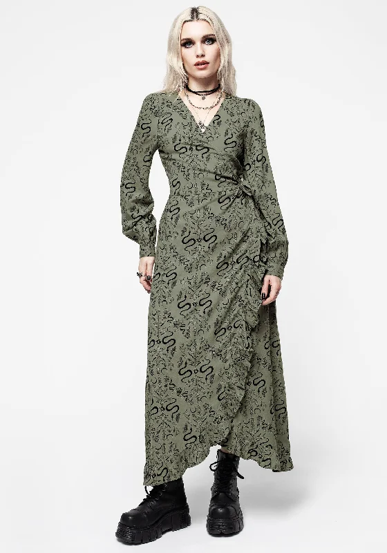 Dominion Snake Print Midi Wrap Dress