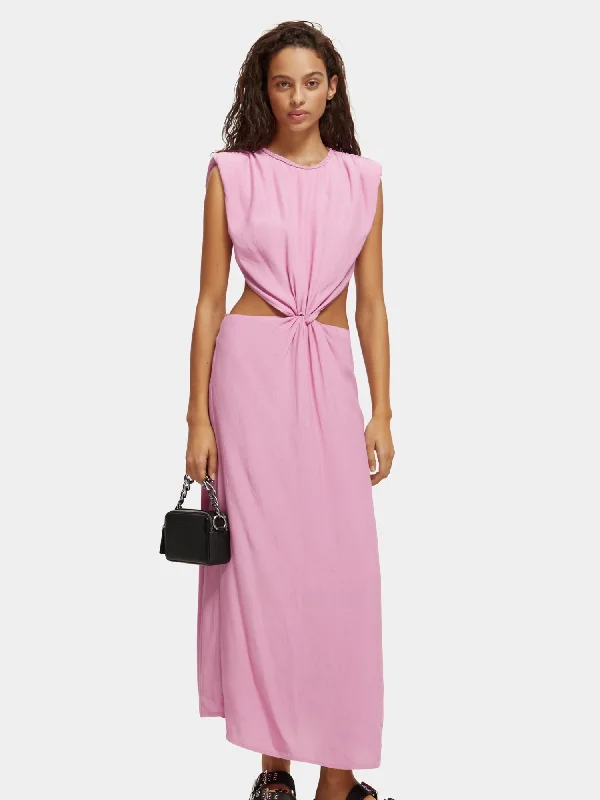 Draped structured shoulder midi dress