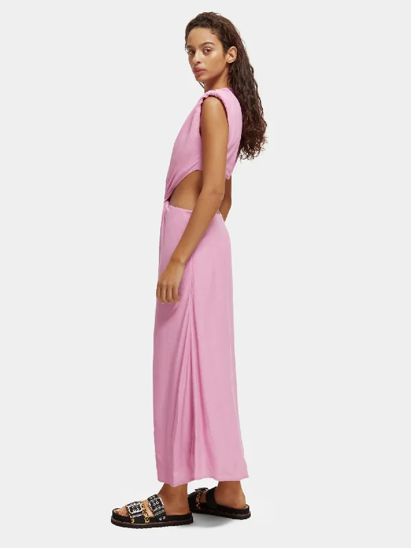 Draped structured shoulder midi dress