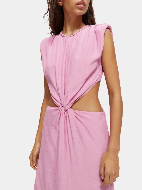 Draped structured shoulder midi dress