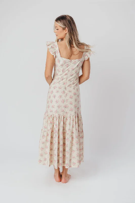 Emery Midi Dress in Pink and Cream (Sizes S-XL)