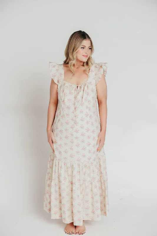 Emery Midi Dress in Pink and Cream (Sizes S-XL)